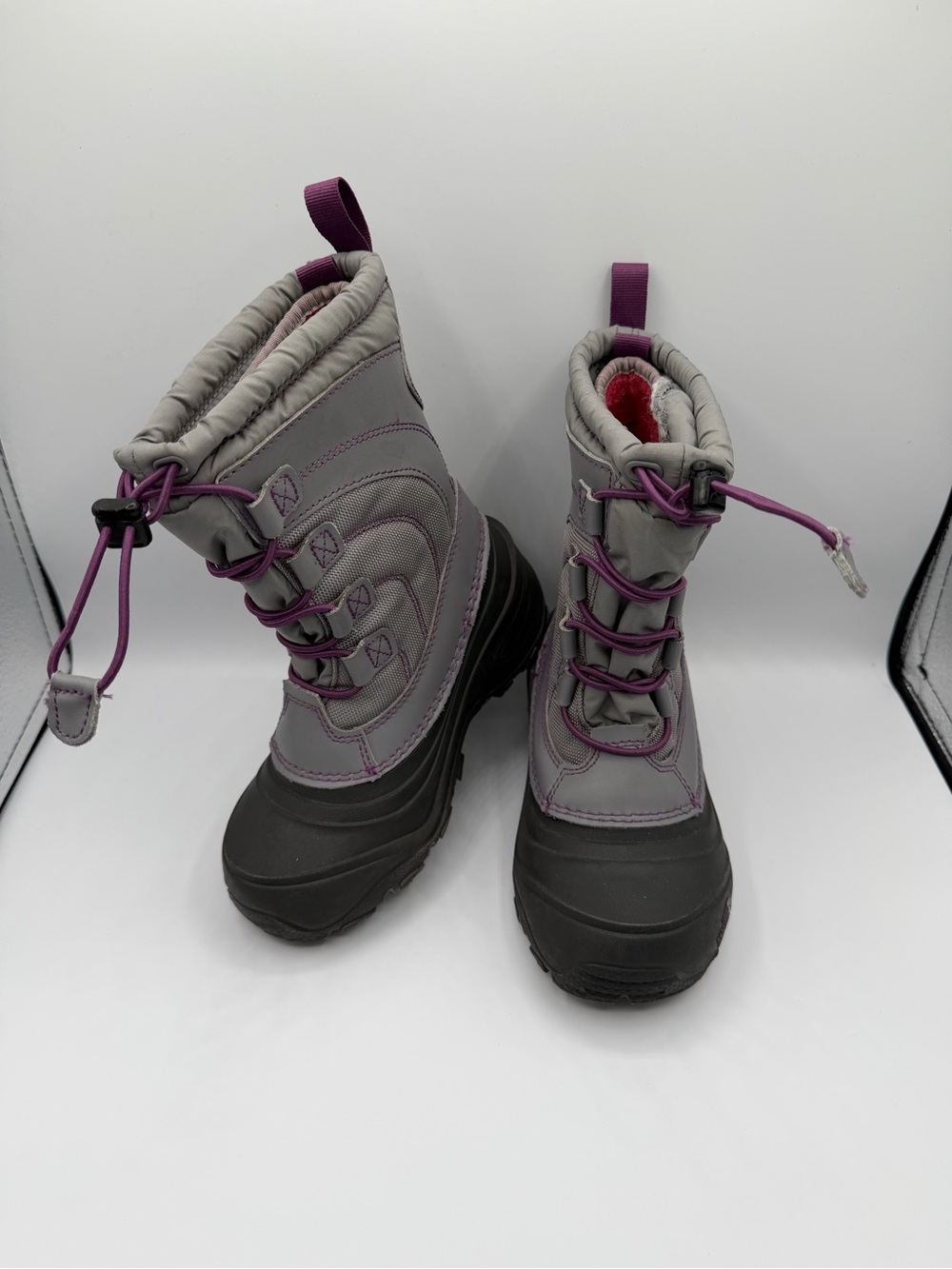 The North Face Kids Gray Snow Boots with Purple Accents